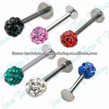 Collar de cristal checo mixto Chin Labret Anillo Bar Stud Tragus Ball Acero inoxidable